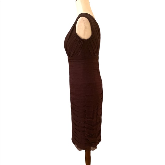 Tadashi Shoji Silk Chiffon Brown Ruched Vintage Sheath Slip Column Dress - 8 - Picture 5 of 15